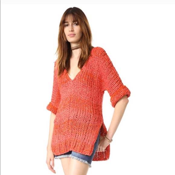 Free People Sweaters - •Free People• Orange Georgia V Neck Orange Chunky